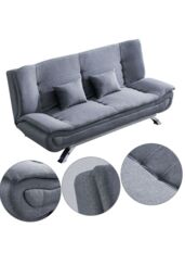 H&O Direct 2-Seater Linen Convertible Sofa Bed with Pillows in Grey - thumbnail 5