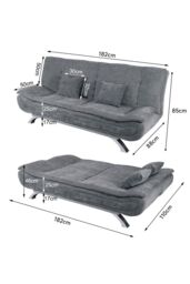 H&O Direct 2-Seater Linen Convertible Sofa Bed with Pillows in Grey - thumbnail 3