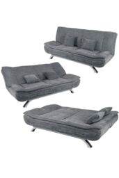 H&O Direct 2-Seater Linen Convertible Sofa Bed with Pillows in Grey - thumbnail 4