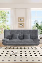 H&O Direct 2-Seater Linen Convertible Sofa Bed with Pillows in Grey - thumbnail 1