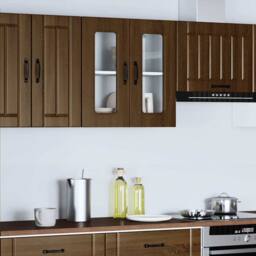 Berkfield Home Kitchen Wall Cabinet with Glass Door Kalmar Brown Oak Engineered Wood - thumbnail 3