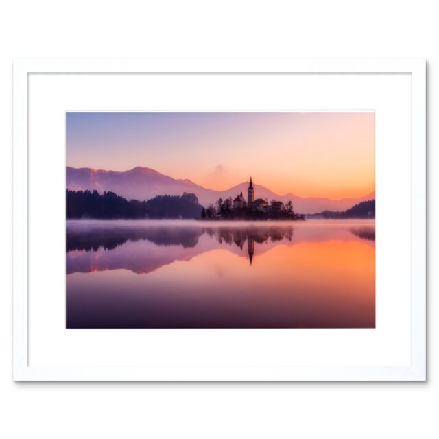 "Artery8 Wall Art Print Lake Bled Island Slovenia Framed in White - Size: W7"" x H9""" - image 1