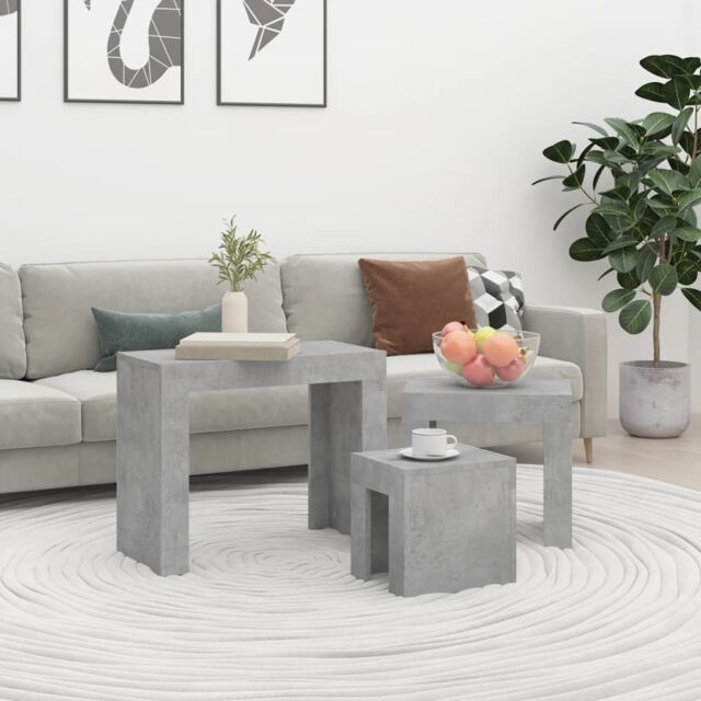 Berkfield Home Nesting Coffee Tables 3 pcs Concrete Grey Engineered Wood - image 1