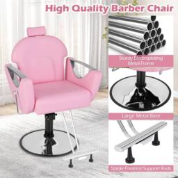 Gymax Reclining Salon Chair Barber Chair 360°Swivel Hair Styling Chair-Pink in Pink - thumbnail 4