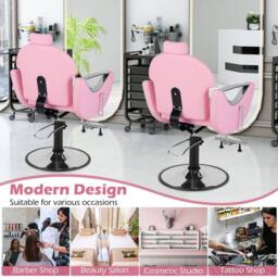 Gymax Reclining Salon Chair Barber Chair 360°Swivel Hair Styling Chair-Pink in Pink - thumbnail 8