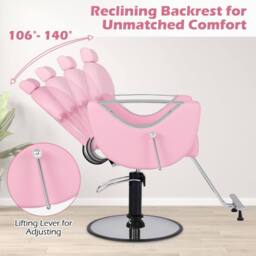 Gymax Reclining Salon Chair Barber Chair 360°Swivel Hair Styling Chair-Pink in Pink - thumbnail 2