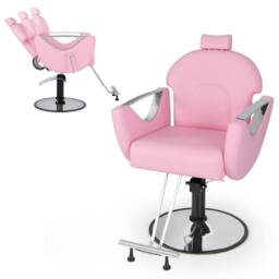 Gymax Reclining Salon Chair Barber Chair 360°Swivel Hair Styling Chair-Pink in Pink