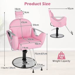 Gymax Reclining Salon Chair Barber Chair 360°Swivel Hair Styling Chair-Pink in Pink - thumbnail 5