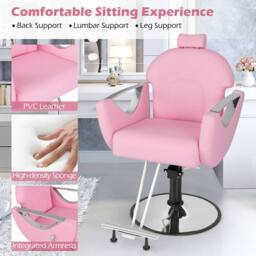 Gymax Reclining Salon Chair Barber Chair 360°Swivel Hair Styling Chair-Pink in Pink - thumbnail 3