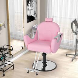 Gymax Reclining Salon Chair Barber Chair 360°Swivel Hair Styling Chair-Pink in Pink - thumbnail 9
