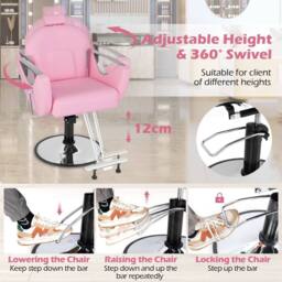 Gymax Reclining Salon Chair Barber Chair 360°Swivel Hair Styling Chair-Pink in Pink - thumbnail 6