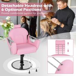 Gymax Reclining Salon Chair Barber Chair 360°Swivel Hair Styling Chair-Pink in Pink - thumbnail 7