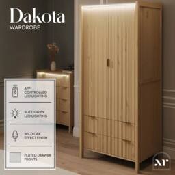 X Rocker XR Living Dak ota Two Door Wardrobe with Two Drawers & Lights - Oak in Light Oak - thumbnail 2