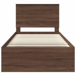 Berkfield Home Bed Frame with Headboard Brown Oak 100 x 200 cm Solid Pine Wood - thumbnail 7