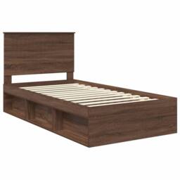 Berkfield Home Bed Frame with Headboard Brown Oak 100 x 200 cm Solid Pine Wood - thumbnail 4
