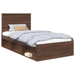 Berkfield Home Bed Frame with Headboard Brown Oak 100 x 200 cm Solid Pine Wood - thumbnail 2
