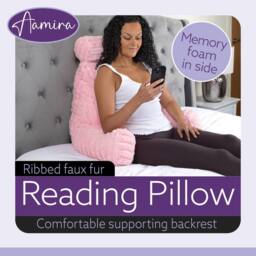 Aamira Reading Pillow Pink Faux Fur Ribbed Memory Foam Support Cushion - thumbnail 2