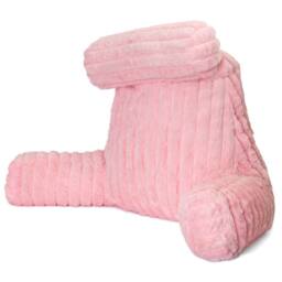 Aamira Reading Pillow Pink Faux Fur Ribbed Memory Foam Support Cushion - thumbnail 1