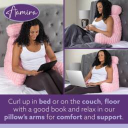 Aamira Reading Pillow Pink Faux Fur Ribbed Memory Foam Support Cushion - thumbnail 3