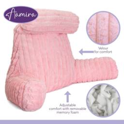Aamira Reading Pillow Pink Faux Fur Ribbed Memory Foam Support Cushion - thumbnail 9