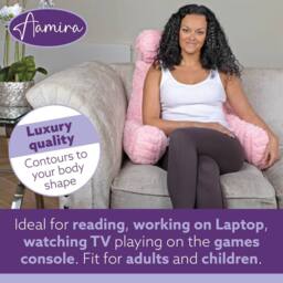 Aamira Reading Pillow Pink Faux Fur Ribbed Memory Foam Support Cushion - thumbnail 5