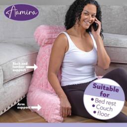 Aamira Reading Pillow Pink Faux Fur Ribbed Memory Foam Support Cushion - thumbnail 7