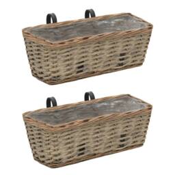 Berkfield Home Traditional Balcony Planter 2 pcs Wicker with PE Lining 40 cm in Brown - thumbnail 2