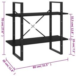 Berkfield Home Decorative 2-Tier Book Cabinet Black 80x30x70 cm Solid Pine Wood - Size: 80 x 30 x 70 cm - thumbnail 8