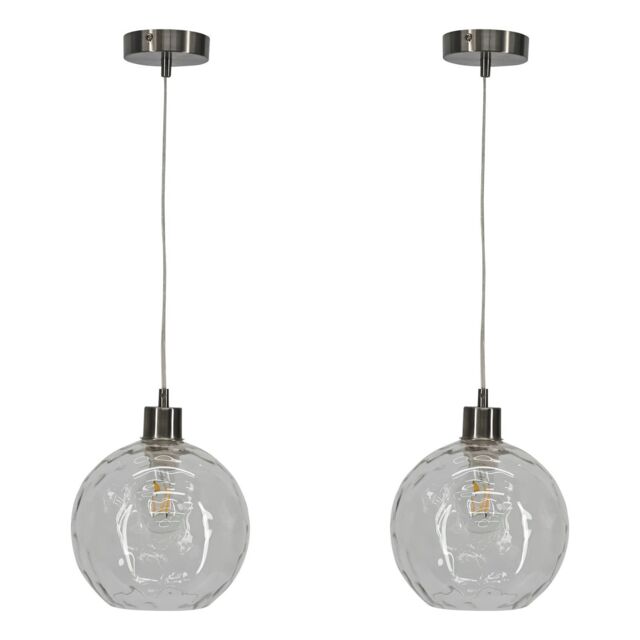 First Choice Lighting Set of 2 Barnum - Clear Dimple Glass Globe with Satin Nickel Pendants - image 1