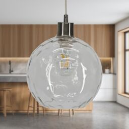 First Choice Lighting Set of 2 Barnum - Clear Dimple Glass Globe with Satin Nickel Pendants - thumbnail 3