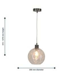 First Choice Lighting Set of 2 Barnum - Clear Dimple Glass Globe with Satin Nickel Pendants - thumbnail 8