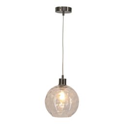 First Choice Lighting Set of 2 Barnum - Clear Dimple Glass Globe with Satin Nickel Pendants - thumbnail 2