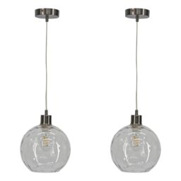 First Choice Lighting Set of 2 Barnum - Clear Dimple Glass Globe with Satin Nickel Pendants - thumbnail 1