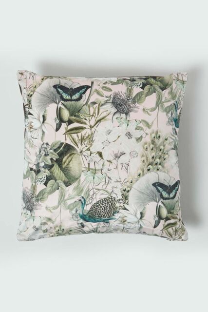 Homescapes Floral Butterfly Garden Grey Cushion 46 x 46 cm in Pink - image 1