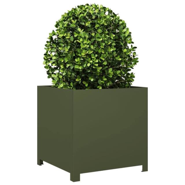 Berkfield Home Durable Garden Planter Olive Green 50x50x50 cm Steel - Size: 50 x 50 x 50 cm - image 1
