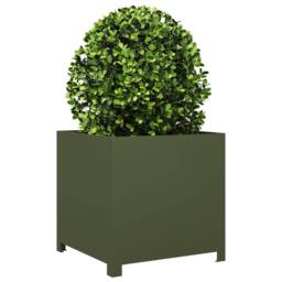 Berkfield Home Durable Garden Planter Olive Green 50x50x50 cm Steel - Size: 50 x 50 x 50 cm - thumbnail 1