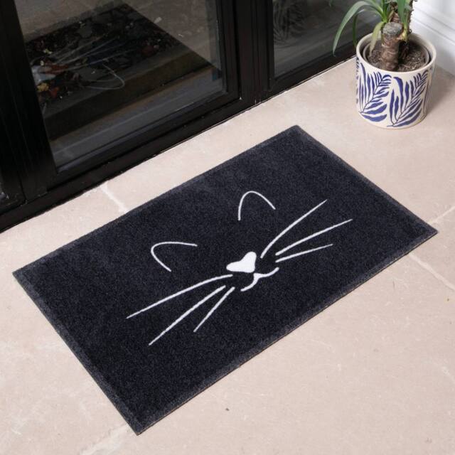 Artsy Mats Black Whiskers Cat Indoor Washable Doormat - Size: 50 cm x 80 cm - image 1