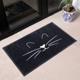 Artsy Mats Black Whiskers Cat Indoor Washable Doormat - Size: 50 cm x 80 cm - thumbnail 1