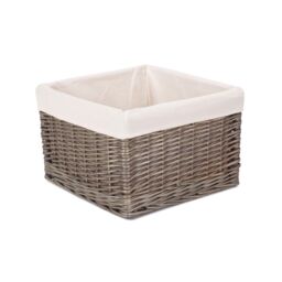 Red Hamper Wicker Square Antique Wash Lined Storage Basket in White - Size: Medium - thumbnail 1