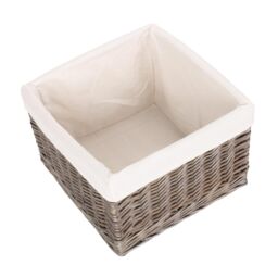 Red Hamper Wicker Square Antique Wash Lined Storage Basket in White - Size: Medium - thumbnail 3