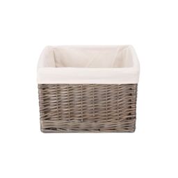 Red Hamper Wicker Square Antique Wash Lined Storage Basket in White - Size: Medium - thumbnail 2