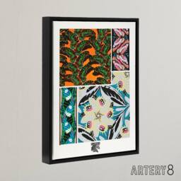 "Artery8 Bright Vintage Butterfly Patterns Framed Canvas Wall Art Print Seguy - Size: W12"" x H16""" - thumbnail 2