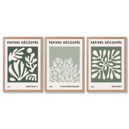 ARTZE Matisse Floral Set of 3 in Green & Sage Wall Art Prints with Oak Frame. Size: A2 in Bottle Green - Size: A4 - thumbnail 2