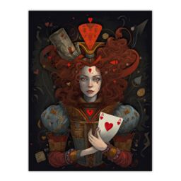 "Artery8 Wall Art Print Alice In Wonderland Queen Of Hearts Whimsical Magical Adventure Painting Poster in Red - Size: W24"" x H32""" - thumbnail 1