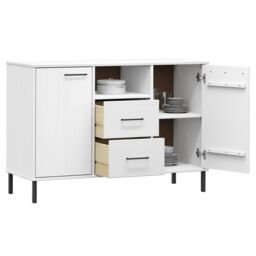 Berkfield Home Sideboard with Metal Legs White 113x40x77 cm Solid Wood OSLO - Size: 113 x 40 x 77 cm - thumbnail 3