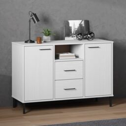 Berkfield Home Sideboard with Metal Legs White 113x40x77 cm Solid Wood OSLO - Size: 113 x 40 x 77 cm