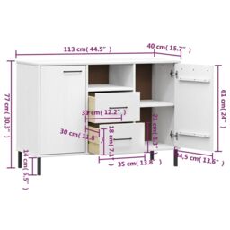 Berkfield Home Sideboard with Metal Legs White 113x40x77 cm Solid Wood OSLO - Size: 113 x 40 x 77 cm - thumbnail 8