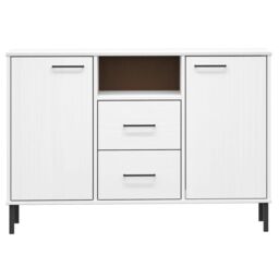 Berkfield Home Sideboard with Metal Legs White 113x40x77 cm Solid Wood OSLO - Size: 113 x 40 x 77 cm - thumbnail 4