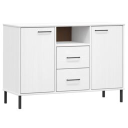 Berkfield Home Sideboard with Metal Legs White 113x40x77 cm Solid Wood OSLO - Size: 113 x 40 x 77 cm - thumbnail 2