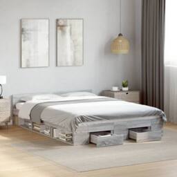 Berkfield Home Modern Bed Frame with Drawers without Mattress Grey Sonoma 120x200 cm - Size: Small Double - thumbnail 2